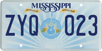 MS license plate ZYQ023