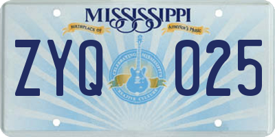 MS license plate ZYQ025