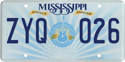 MS license plate ZYQ026