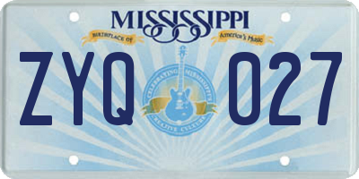 MS license plate ZYQ027
