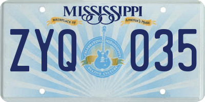MS license plate ZYQ035