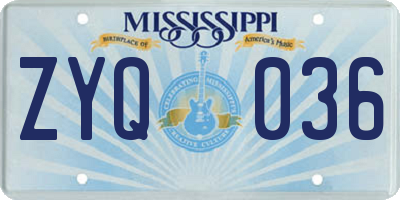 MS license plate ZYQ036