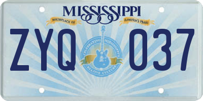 MS license plate ZYQ037