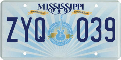 MS license plate ZYQ039
