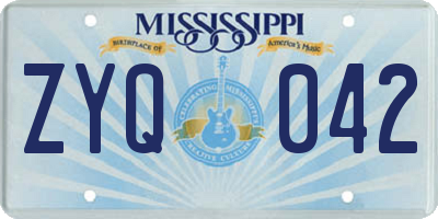 MS license plate ZYQ042