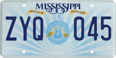 MS license plate ZYQ045