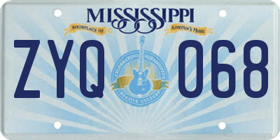 MS license plate ZYQ068