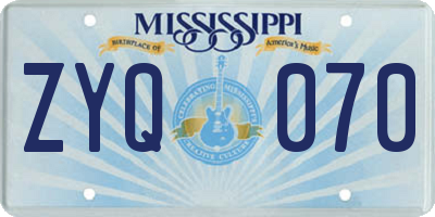 MS license plate ZYQ070