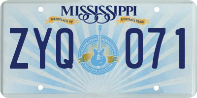 MS license plate ZYQ071