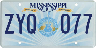 MS license plate ZYQ077