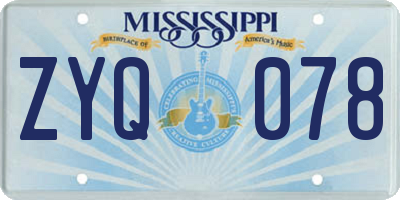 MS license plate ZYQ078