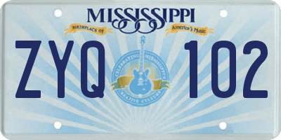 MS license plate ZYQ102