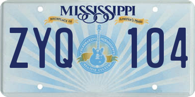 MS license plate ZYQ104