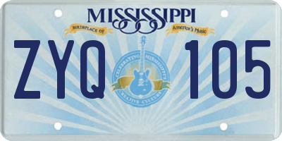 MS license plate ZYQ105