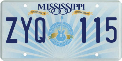 MS license plate ZYQ115