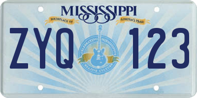 MS license plate ZYQ123