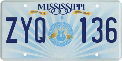 MS license plate ZYQ136