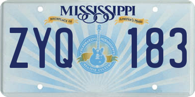 MS license plate ZYQ183