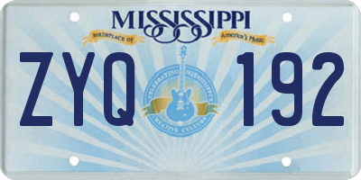 MS license plate ZYQ192