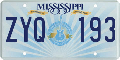 MS license plate ZYQ193