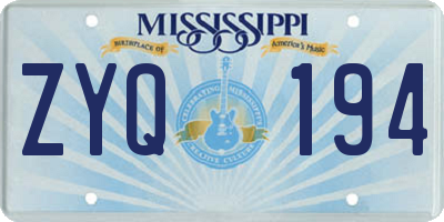 MS license plate ZYQ194