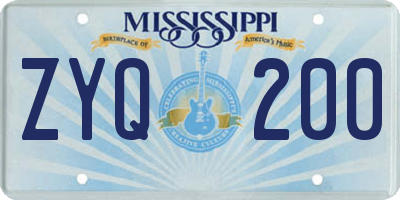 MS license plate ZYQ200