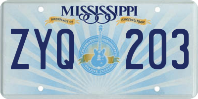 MS license plate ZYQ203
