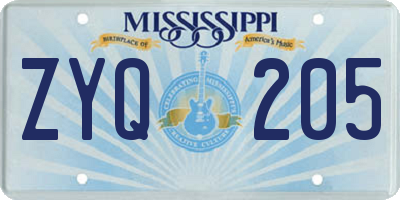 MS license plate ZYQ205