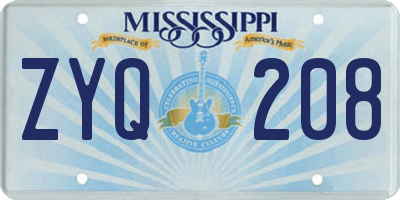 MS license plate ZYQ208