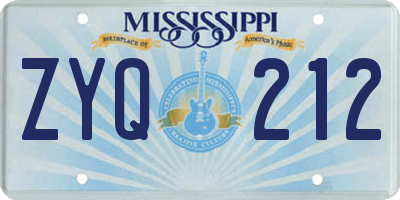 MS license plate ZYQ212