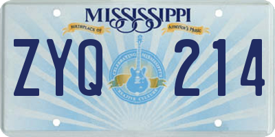 MS license plate ZYQ214