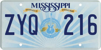 MS license plate ZYQ216