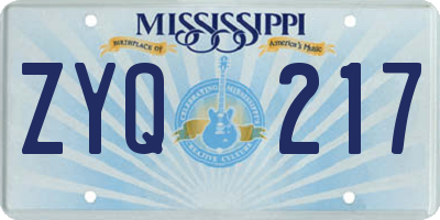 MS license plate ZYQ217