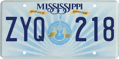 MS license plate ZYQ218