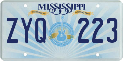 MS license plate ZYQ223