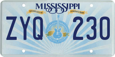 MS license plate ZYQ230