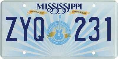 MS license plate ZYQ231