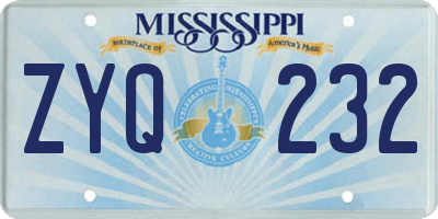 MS license plate ZYQ232