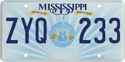 MS license plate ZYQ233