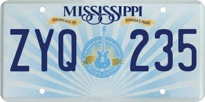 MS license plate ZYQ235