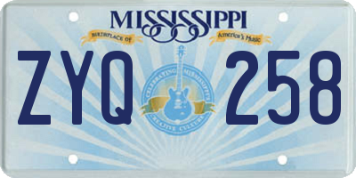 MS license plate ZYQ258