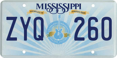 MS license plate ZYQ260