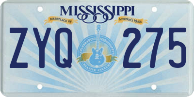 MS license plate ZYQ275