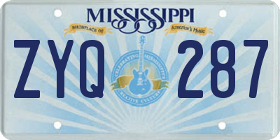 MS license plate ZYQ287