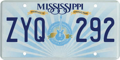 MS license plate ZYQ292