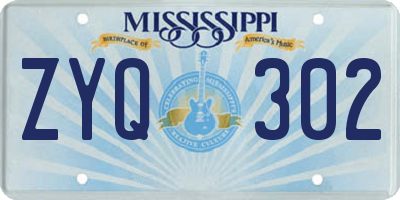 MS license plate ZYQ302