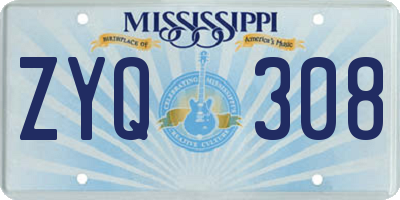 MS license plate ZYQ308