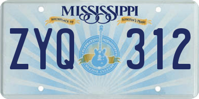 MS license plate ZYQ312