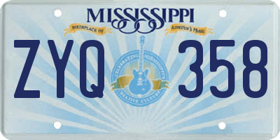 MS license plate ZYQ358