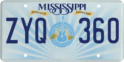 MS license plate ZYQ360